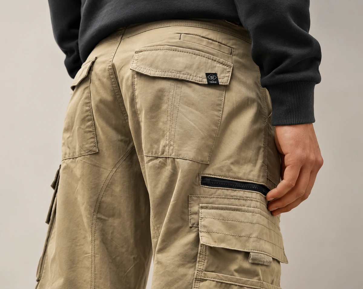Cargo pants tailoring and manufacturing details